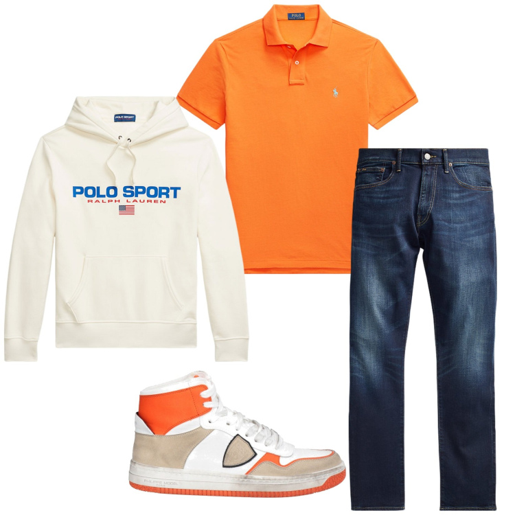Outfit uomo - Oggi cosi. Stile Casual per Tutti i giorni. Abbinamento con sneakers alte, jeans, maglieria, felpe con cappuccio.