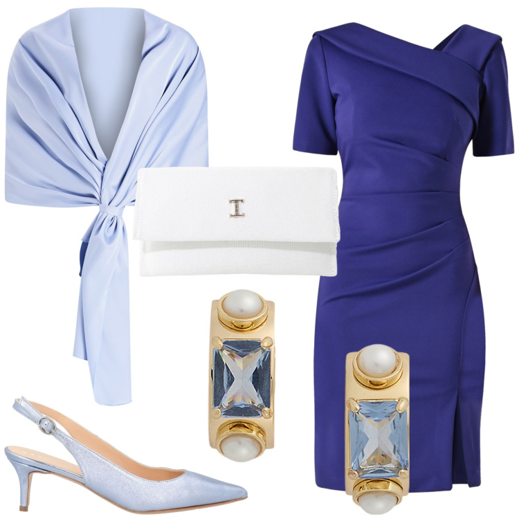 Outfit donna - FataMadrina. Stile Chic per Cerimonia. Abbinamento con décolleté, vestiti a tubino, stole, borse a tracolla, orecchini.