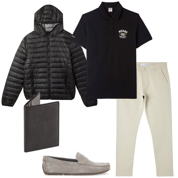 Outfit uomo - Total look #2105691. Stile Casual per Tutti i giorni. Abbinamento con polo, pantaloni skinny, piumini, scarpe stringate, portafogli.