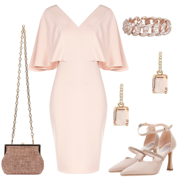 Outfit donna - Comunione. Stile Chic per Cerimonia. Abbinamento con anelli, vestiti a tubino, orecchini, décolleté, clutch.