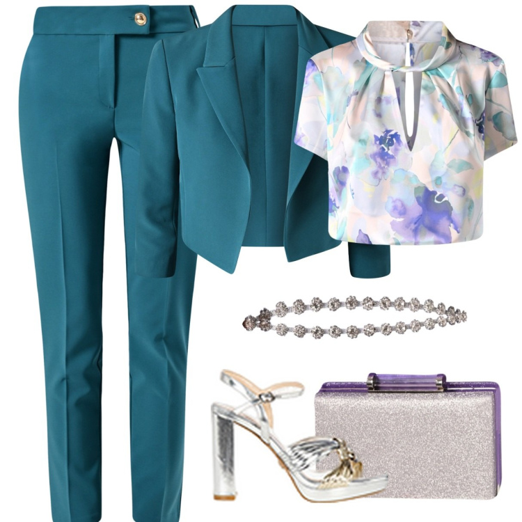 Outfit donna - Battesimo. Stile Bon Ton per Cerimonia. Abbinamento con bluse, pantaloni, blazer, sandali in pelle, pochette, cinture.