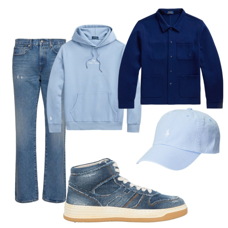 Outfit uomo - Total look #2105758. Stile Casual per Tutti i giorni. Abbinamento con sneakers alte, cappelli, felpe con cappuccio, giacche, jeans.