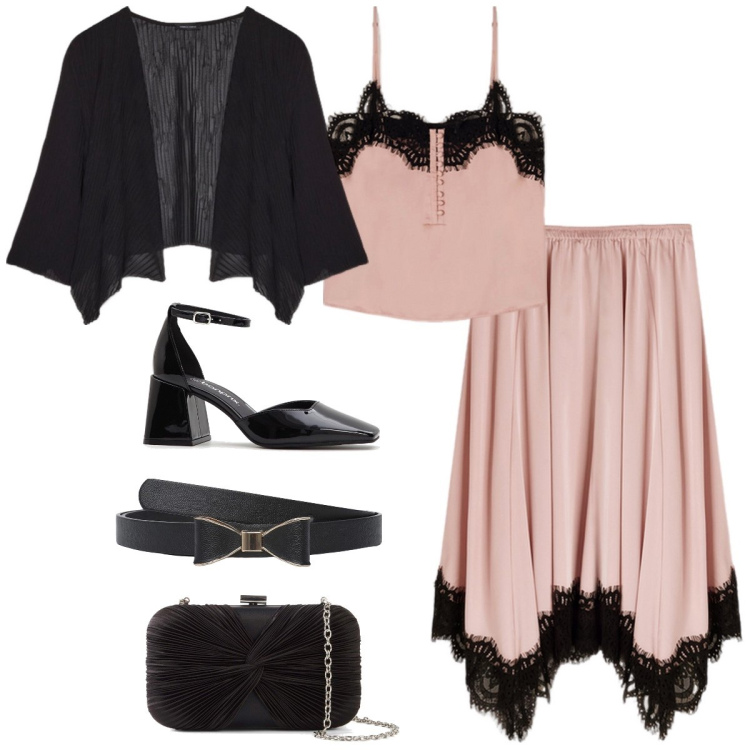 Outfit donna - Cerimonia. Stile Chic per Cerimonia. Abbinamento con décolleté, pochette, cinture, bolero, gonne, top.