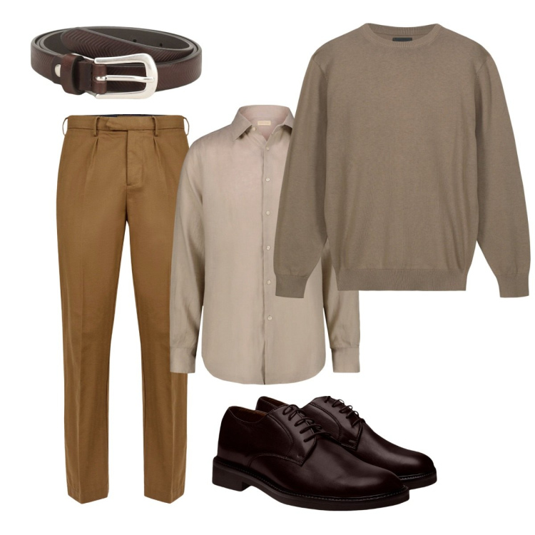 Outfit uomo - Total look #2105766. Stile Business/Elegante per Ufficio. Abbinamento con cinture, pantaloni, scarpe stringate, maglieria, camicie.