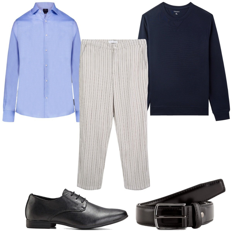 Outfit uomo - Total look #2105783. Stile Casual per Ufficio. Abbinamento con scarpe stringate, pantaloni chino, felpe, camicie, cinture.