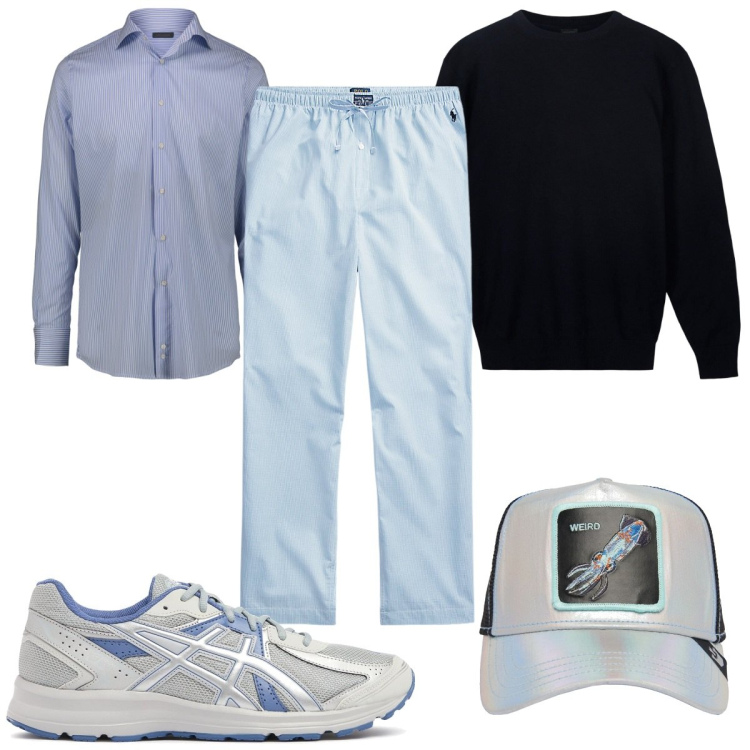Outfit uomo - Total look #2105785. Stile Trendy per Tutti i giorni. Abbinamento con pantaloni, maglieria, cappelli, sneakers, camicie.