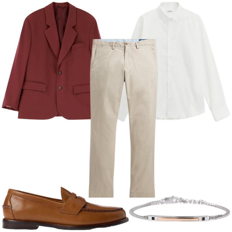 Outfit uomo - Total look #2105796. Stile Casual per Ufficio. Abbinamento con braccialetti, camicie, giacche, pantaloni, scarpe stringate.