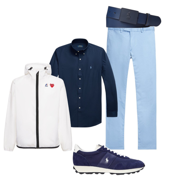 Outfit uomo - Arietta primaverile. Stile Trendy per Tutti i giorni. Abbinamento con camicie, pantaloni chino, cinture, sneakers, giacche.