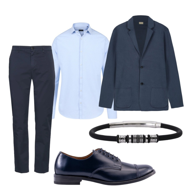 Outfit uomo - Total look #2105837. Stile Business/Elegante per Ufficio. Abbinamento con pantaloni chino, braccialetti, scarpe stringate, camicie, cardigans.