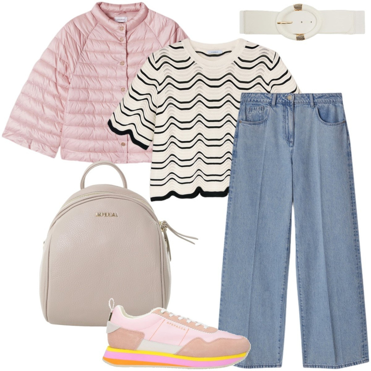 Outfit donna - Il piumino crop. Stile Sporty chic per Tutti i giorni. Abbinamento con sneakers, cinture, zaini, jeans, maglieria, cappe.