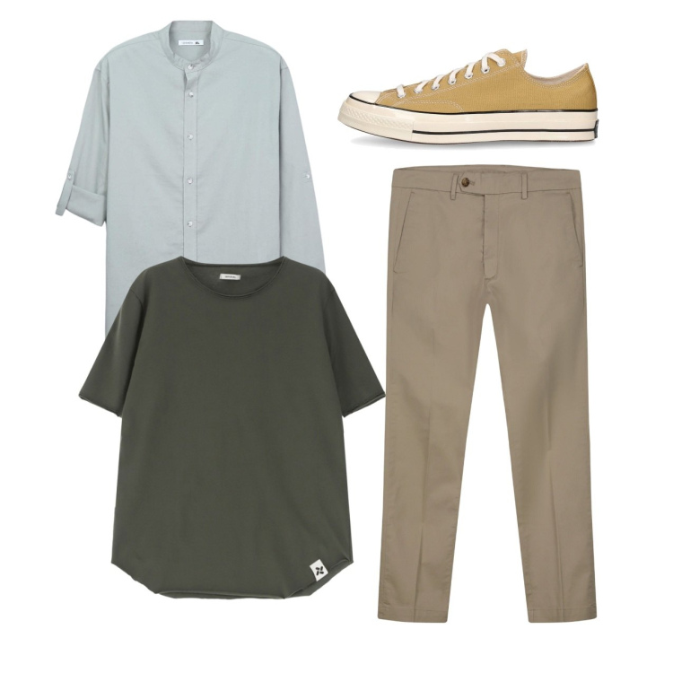 Outfit uomo - Total look. Stile Casual per Tutti i giorni. Abbinamento con t-shirt, camicie, pantaloni chino, sneakers.