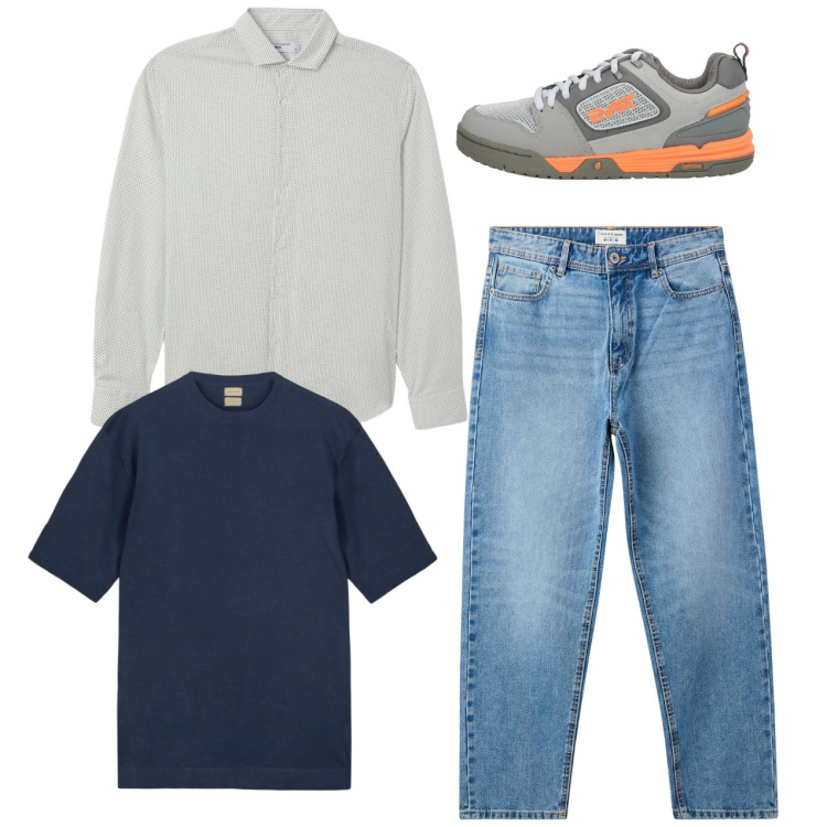 Outfit uomo - Total look. Stile Casual per Tutti i giorni. Abbinamento con sneakers, camicie, jeans, t-shirt.