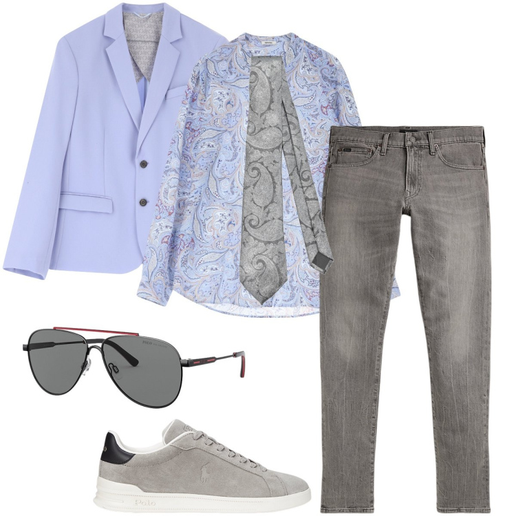 Outfit uomo - Trendy alla cerimonia. Stile Trendy per Cerimonia. Abbinamento con cravatte, giacche, camicie, occhiali da sole, jeans, sneakers.
