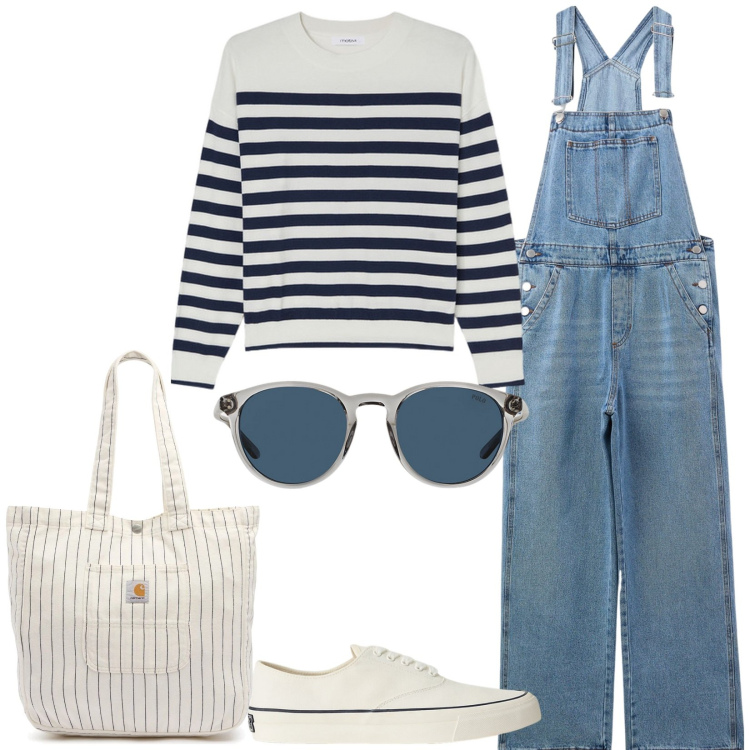 Outfit donna - Isnt she lovely?. Stile Basic per Scuola/Università. Abbinamento con salopette, occhiali da sole, sneakers, pullovers, borse tote.