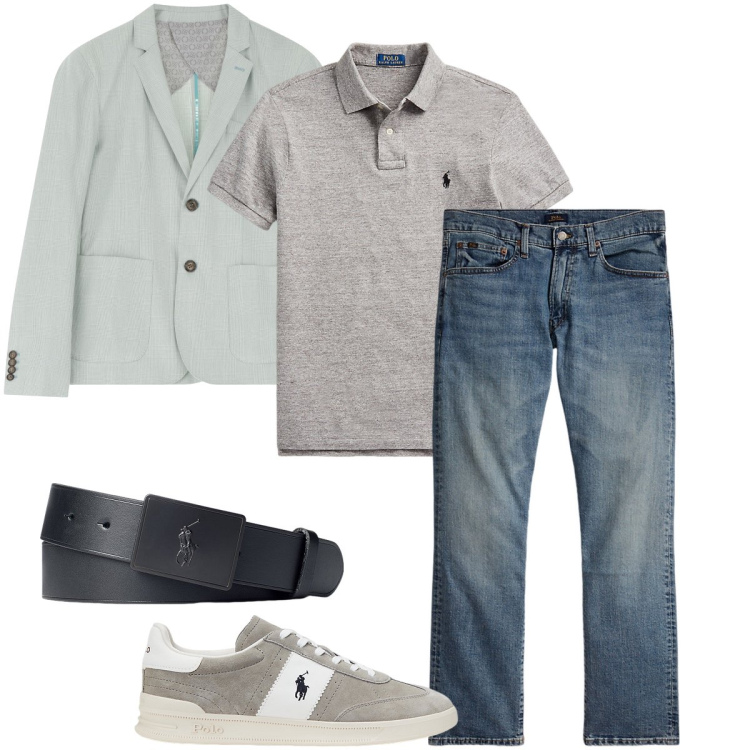 Outfit uomo - Dettagli grigi. Stile Urban per Ufficio. Abbinamento con giacche, polo, cinture, jeans dritti, sneakers.
