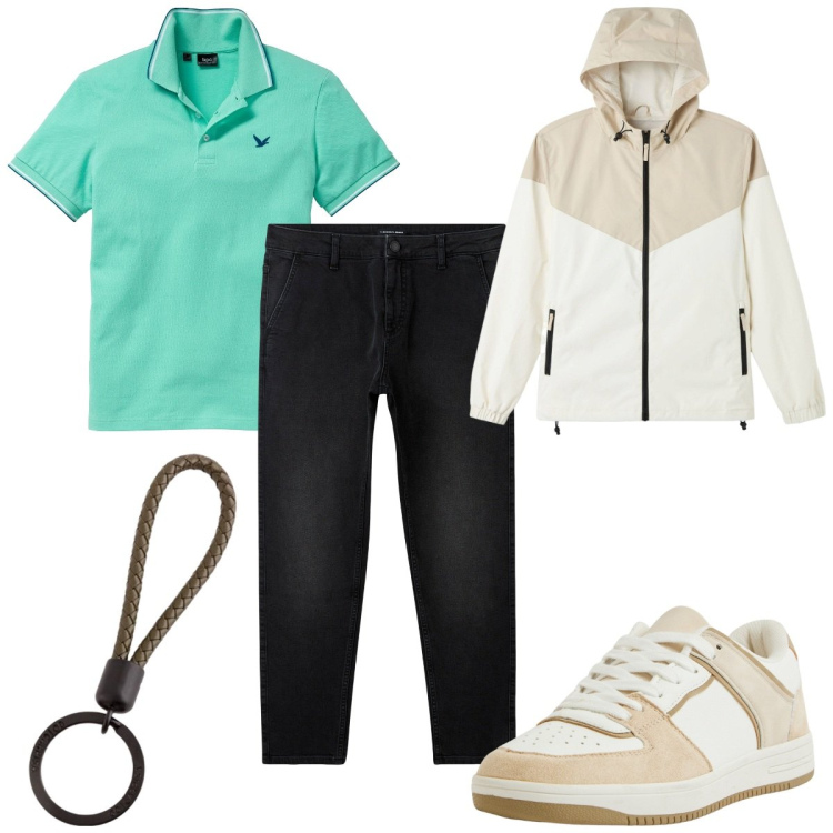 Outfit uomo - Total look #2105941. Stile Trendy per Tutti i giorni. Abbinamento con polo, jeans, giacche, sneakers, portachiavi.