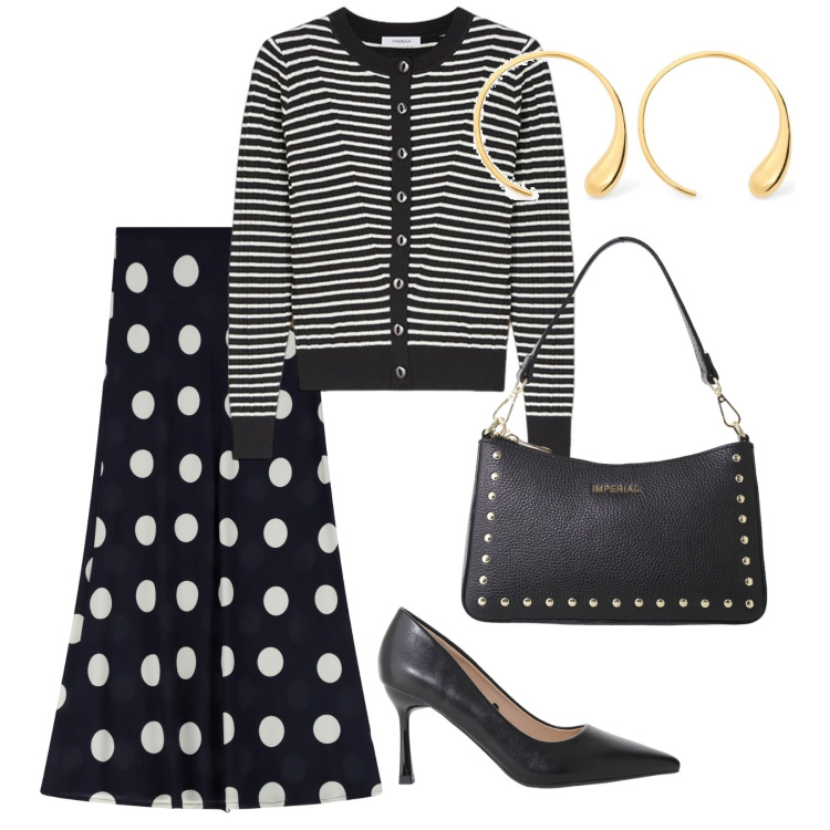 Outfit donna - Diversi ma lo stesso colore. per Ufficio. Abbinamento con décolleté, gonne lunghe, borse a spalla, cardigans, orecchini.