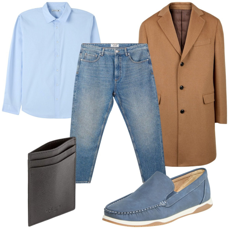Outfit uomo - Total look #2105947. Stile Casual per Tutti i giorni. Abbinamento con scarpe stringate, camicie, jeans, cappotti, portafogli.