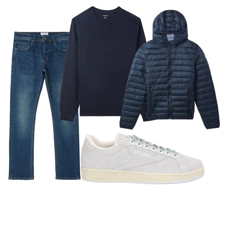 Outfit uomo - Total look #2105949. Stile Casual per Tutti i giorni. Abbinamento con sneakers, piumini, jeans dritti, felpe.