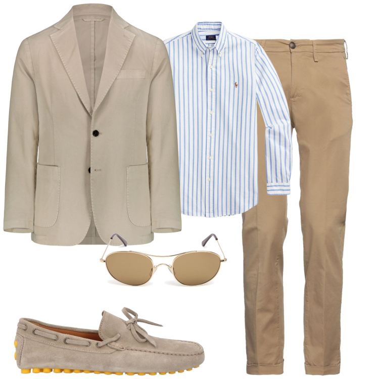Outfit uomo - City. Stile Business/Elegante per Tutti i giorni. Abbinamento con pantaloni chino, scarpe stringate, camicie, giacche, occhiali da sole.