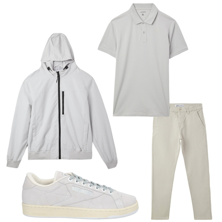 Outfit uomo - Supergrigio. Stile Casual per Tutti i giorni. Abbinamento con sneakers, pantaloni chino, giacche, polo.