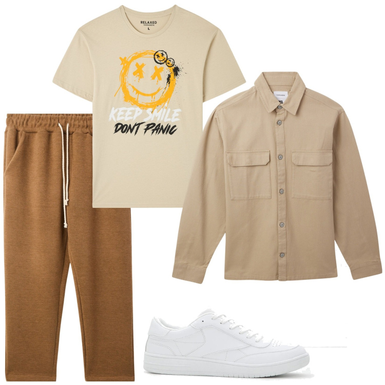 Outfit uomo - Total look #2105979. Stile Casual per Tutti i giorni. Abbinamento con sneakers, t-shirt, cappotti, pantaloni.