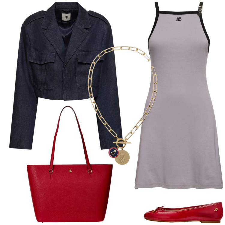 Outfit donna - Abito sportivo. Stile Casual per Tutti i giorni. Abbinamento con borse tote, ballerine, ciondoli, blazer, vestiti.