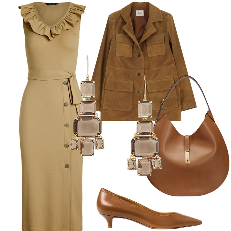 Outfit donna - Cena chic. Stile Chic per Serata fuori. Abbinamento con borse a spalla, décolleté, vestiti senza maniche, orecchini, giacche.