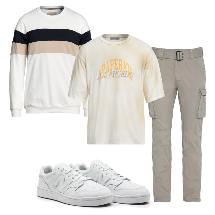Outfit hombre - Casual look. Estilo Casual para Todos los días. Combinación con sneakers, sudaderas, pantalones cargo, camiseta.