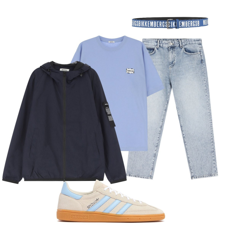 Outfit uomo - Le sneakers passpartout. Stile Trendy per Tutti i giorni. Abbinamento con cinture, t-shirt, giacche, jeans dritti, sneakers.