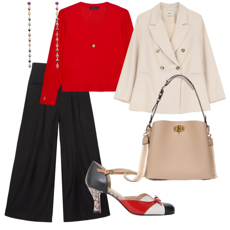 Outfit donna - Sentirsi elegante. per Tutti i giorni. Abbinamento con cardigans, orecchini, blazer, décolleté, pantaloni, borse a secchiello.