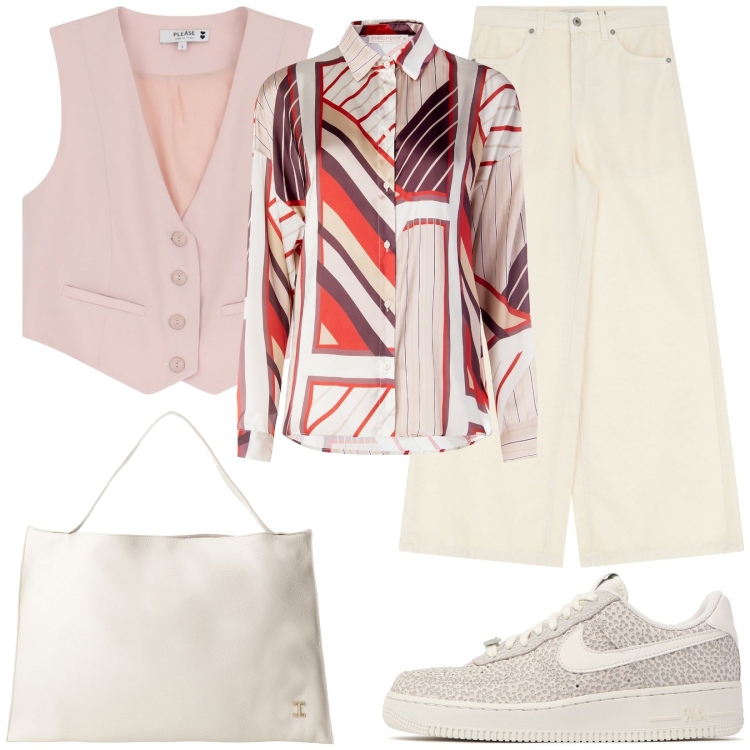 Outfit donna - Gilet e jeans. Stile Casual per Tutti i giorni. Abbinamento con borse a spalla, jeans, camicie, gilet, sneakers.