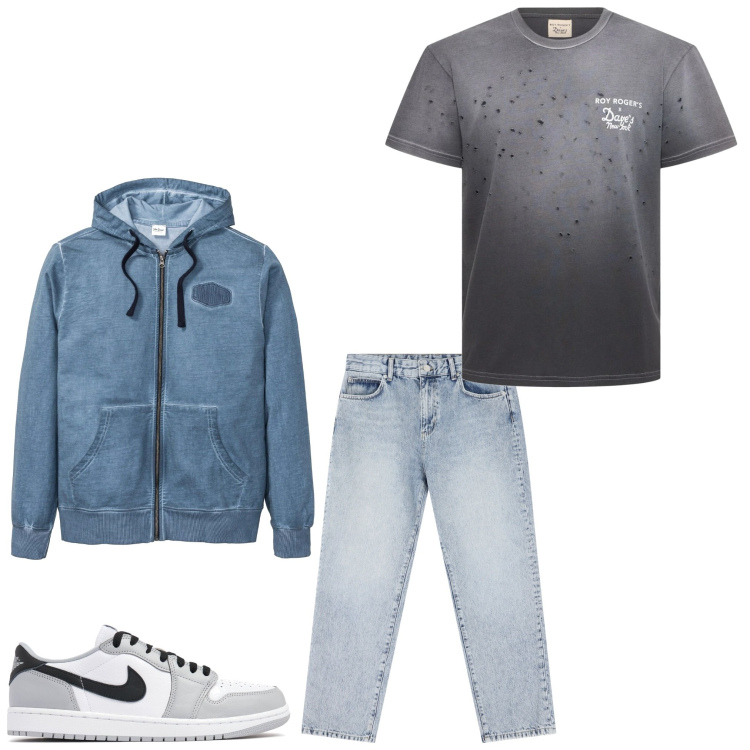 Outfit uomo - Felpa e jeans. Stile Casual per Tutti i giorni. Abbinamento con felpe con cappuccio, jeans dritti, sneakers, t-shirt.