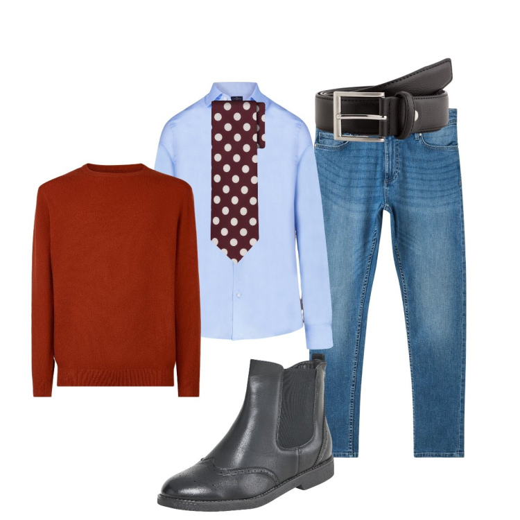 Outfit uomo - Riunione di lavoro. Stile Business/Elegante per Ufficio. Abbinamento con stivali e stivaletti, jeans skinny, camicie, maglieria, cravatte, cinture.