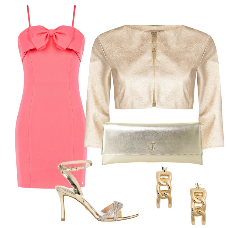 Outfit donna - Matrimonio a giugno. Stile Chic per Cerimonia. Abbinamento con bolero, vestiti lunghi, sandali col tacco, pochette, orecchini.