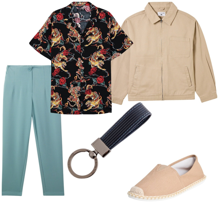 Outfit uomo - Total look #2106180. Stile Casual per Tutti i giorni. Abbinamento con espadrillas, pantaloni chino, giacche, camicie a manica corta, portachiavi.
