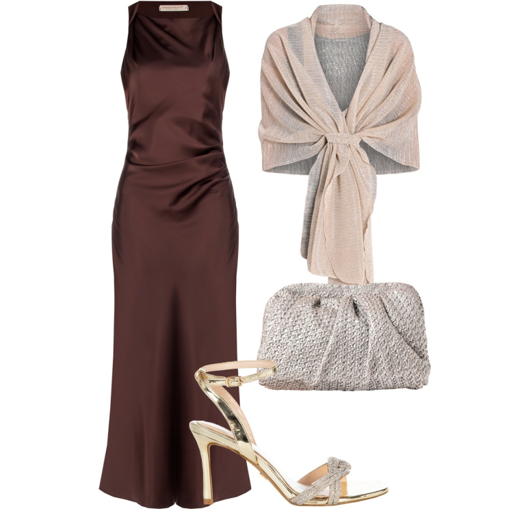 Outfit donna - Total look #2106187. Stile Chic per Cerimonia. Abbinamento con stole, vestiti, sandali col tacco, clutch.