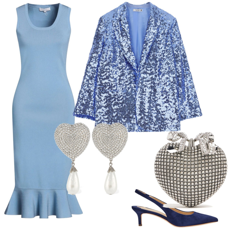 Outfit donna - L invitata più romantica. Stile Romantica per Cerimonia. Abbinamento con vestiti midi/longuette, blazer, décolleté, orecchini, pochette.