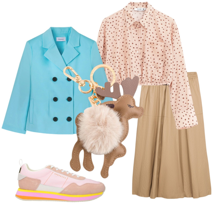 Outfit donna - Divertente con alce. Stile Casual per Serata fuori. Abbinamento con sneakers, camicie, portachiavi, blazer, gonne longuette.