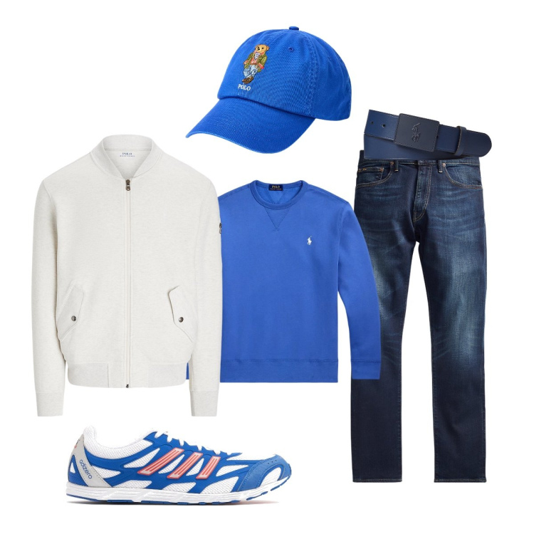 Outfit uomo - Domenica di aprile. Stile Trendy per Tutti i giorni. Abbinamento con jeans, bomber, cinture, cappelli, felpe, sneakers.