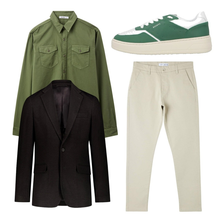 Outfit uomo - Total look. Stile Casual per Tutti i giorni. Abbinamento con sneakers, pantaloni skinny, camicie, giacche.