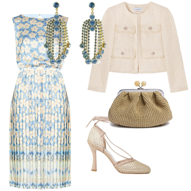 Outfit donna - Cerimonia. per Cerimonia. Abbinamento con vestiti midi/longuette, décolleté, pochette, blazer, orecchini.