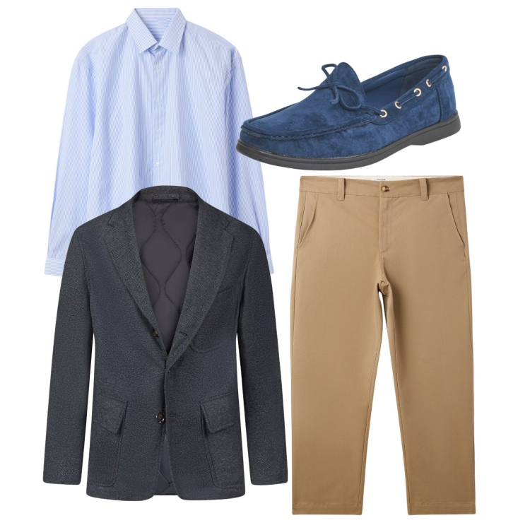 Outfit uomo - Total look. Stile Casual per Tutti i giorni. Abbinamento con scarpe stringate, camicie, pantaloni chino, giacche.