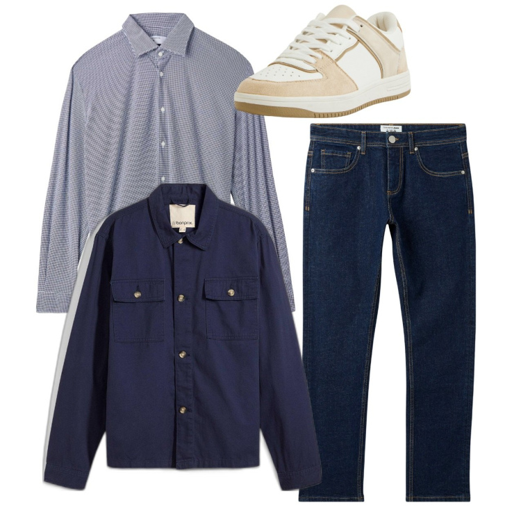 Outfit uomo - Total look. Stile Casual per Tutti i giorni. Abbinamento con giacche, jeans, sneakers, camicie.