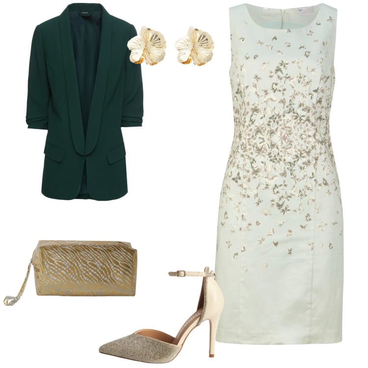 Outfit donna - Un invito inaspettato. per Cerimonia. Abbinamento con blazer, vestiti a tubino, décolleté, pochette, orecchini.