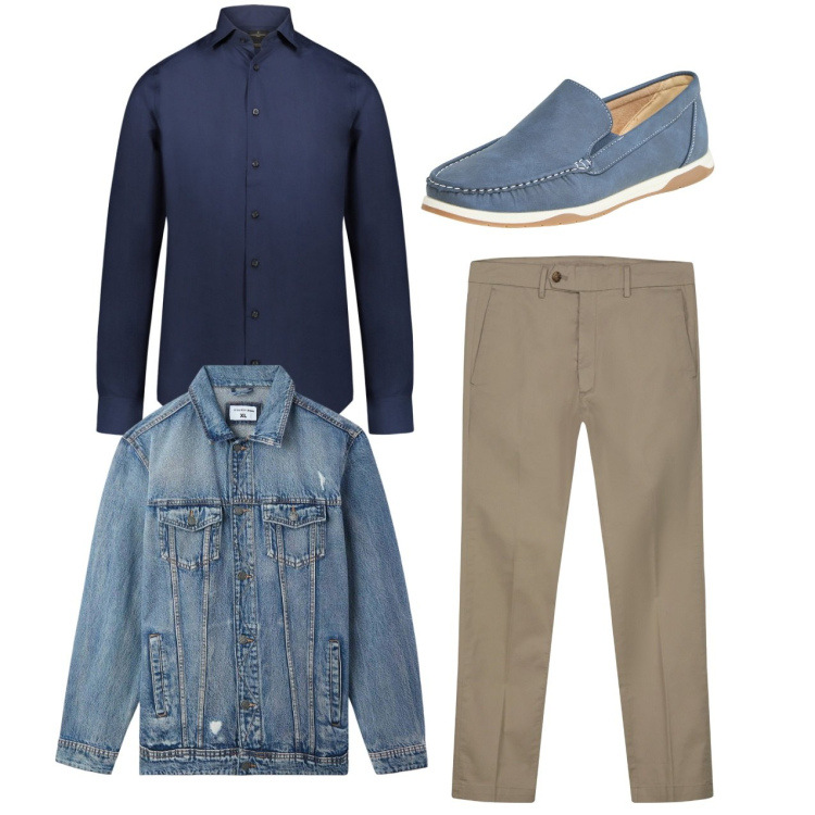 Outfit uomo - Casual denim. Stile Casual per Tutti i giorni. Abbinamento con scarpe stringate, giacche, camicie, pantaloni chino.