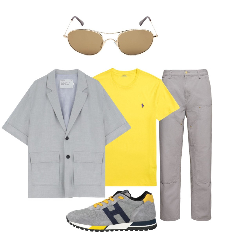 Outfit uomo - Il completo grigio. Stile Trendy per Tutti i giorni. Abbinamento con sneakers, giacche, t-shirt, pantaloni, occhiali da sole.