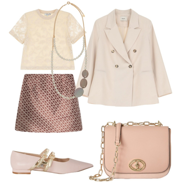 Outfit donna - Molto Bon Ton. Stile Bon Ton per Tutti i giorni. Abbinamento con t-shirt, blazer, ballerine, borse a tracolla, collane, minigonne.