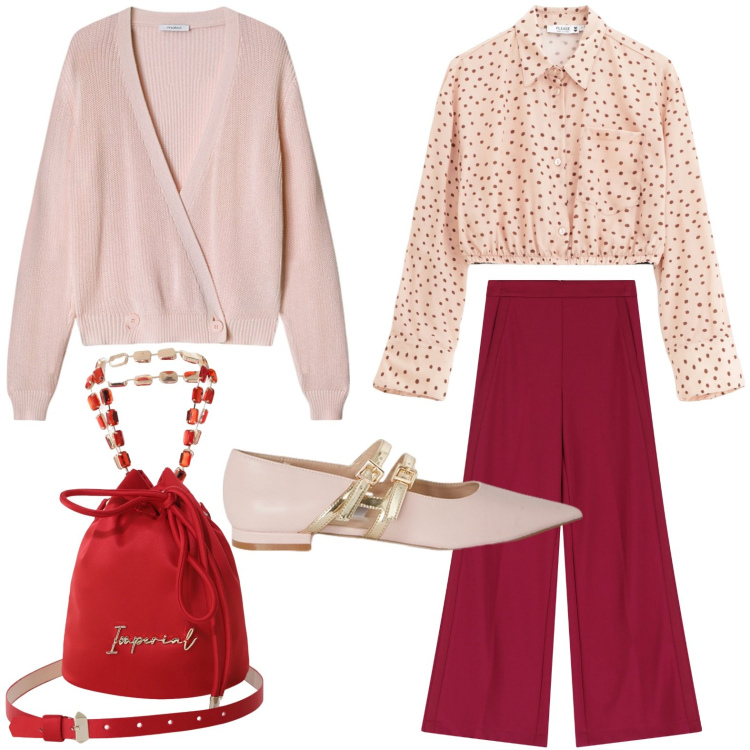 Outfit donna - Ballerine con fibbie. Stile Minimal per Ufficio. Abbinamento con camicie, pantaloni a palazzo, borse a secchiello, cardigans, ballerine.