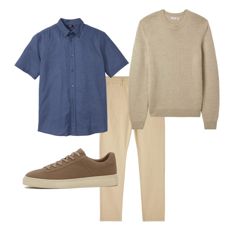 Outfit uomo - Mans casual 2. Stile Casual Abbinamento con camicie a manica corta, sneakers, maglieria, pantaloni chino.
